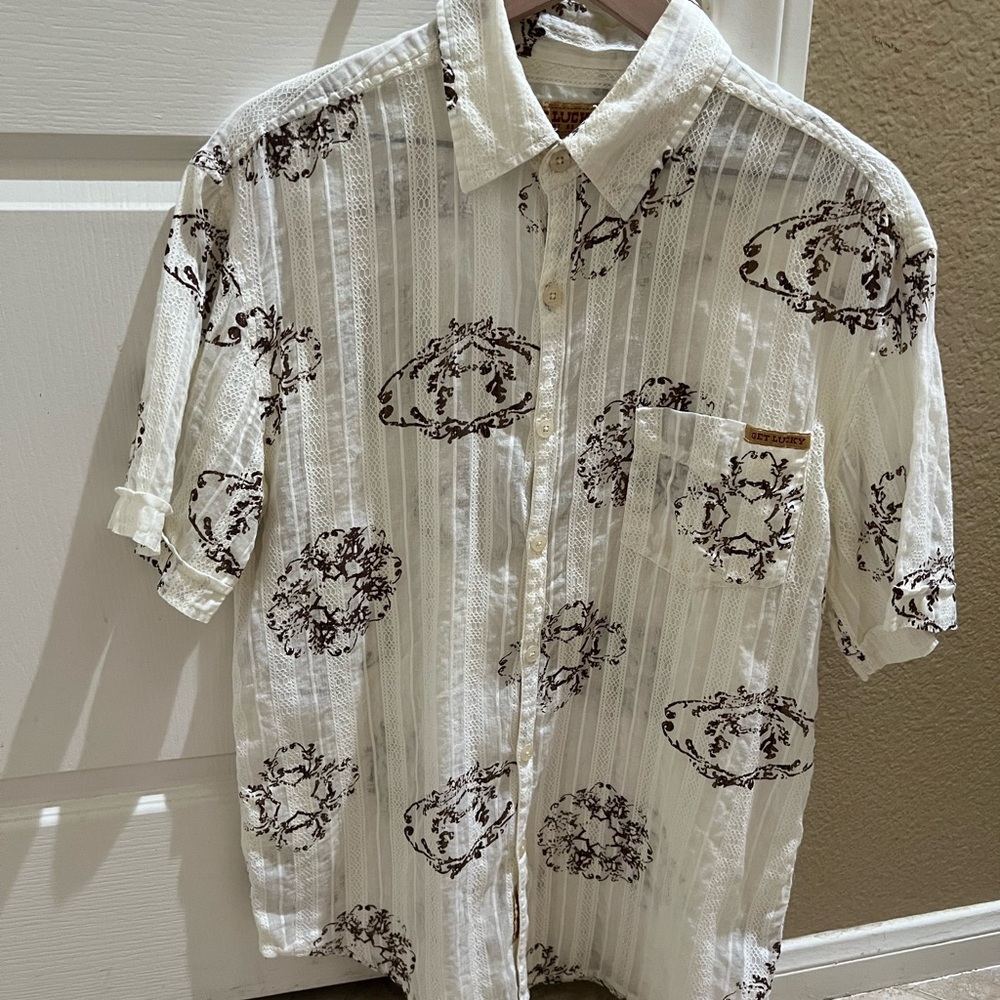 Casual White and Brown Patterned Men's Shirt